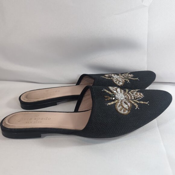 Kate Spade Maddie BEE Buzz Worthy Shoes Flats Black Gold Beaded Embroidered 7.5 - Picture 11 of 16